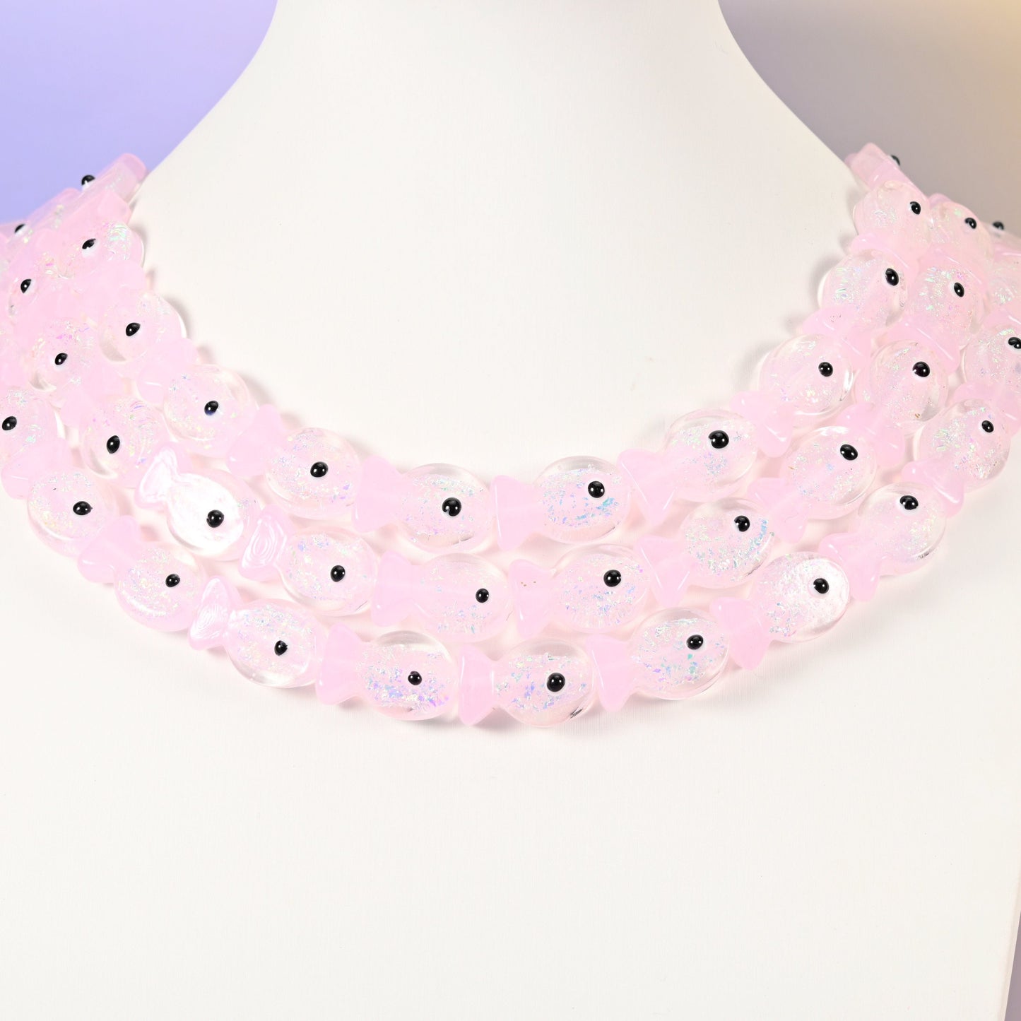 Pink fish glass beads, 19x12mm