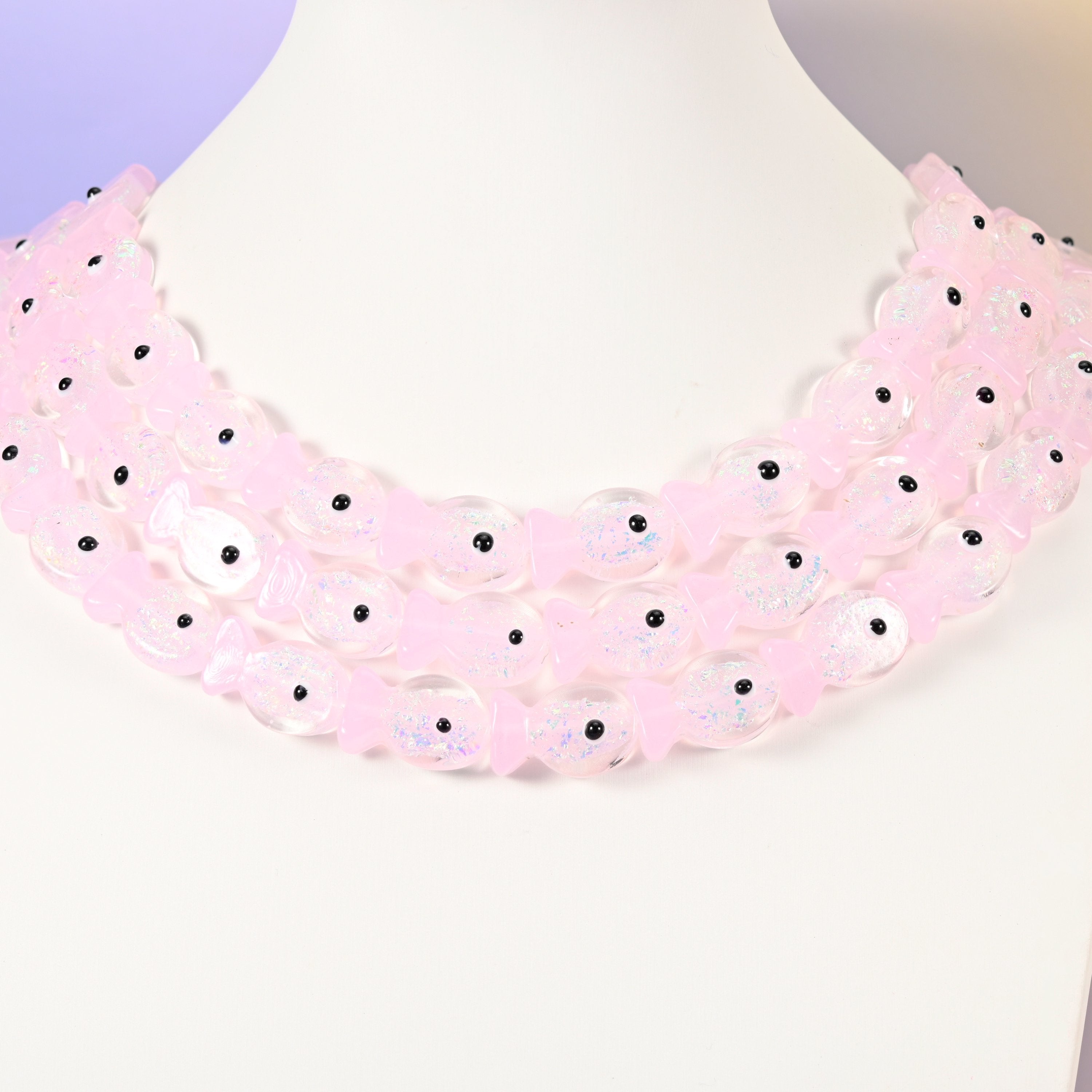 Pink fish glass beads, 19x12mm