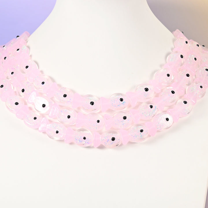 Pink fish glass beads, 19x12mm