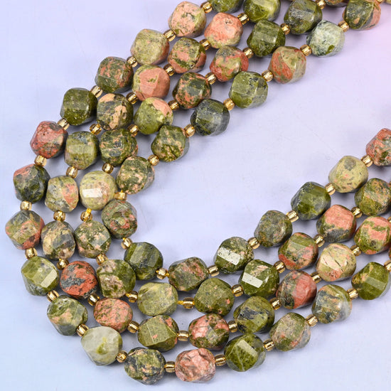10mm unakite faceted spiral twist beads for bracelets and necklaces