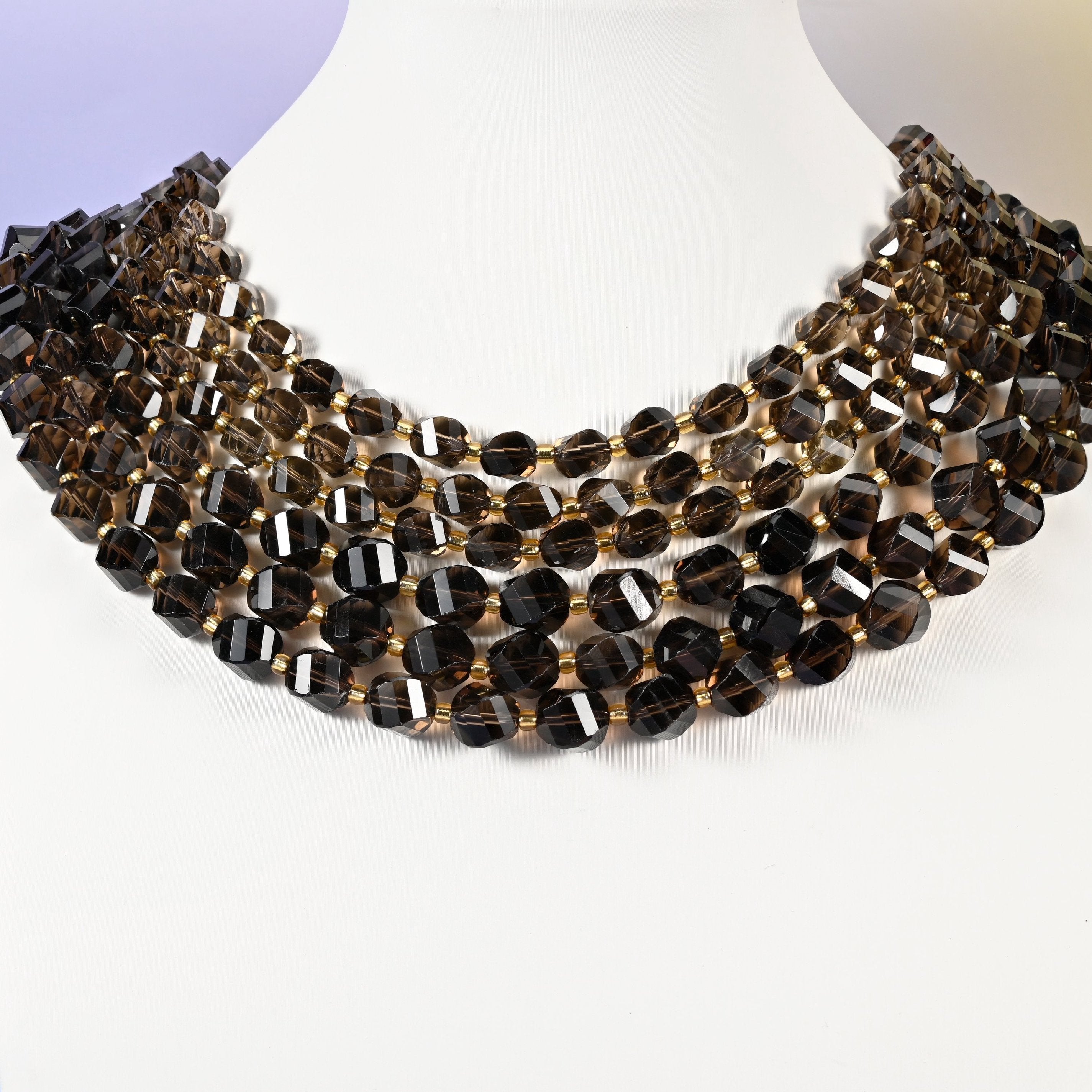 Smoky Quartz beads, spiral twist shape, 8mm and 10mm