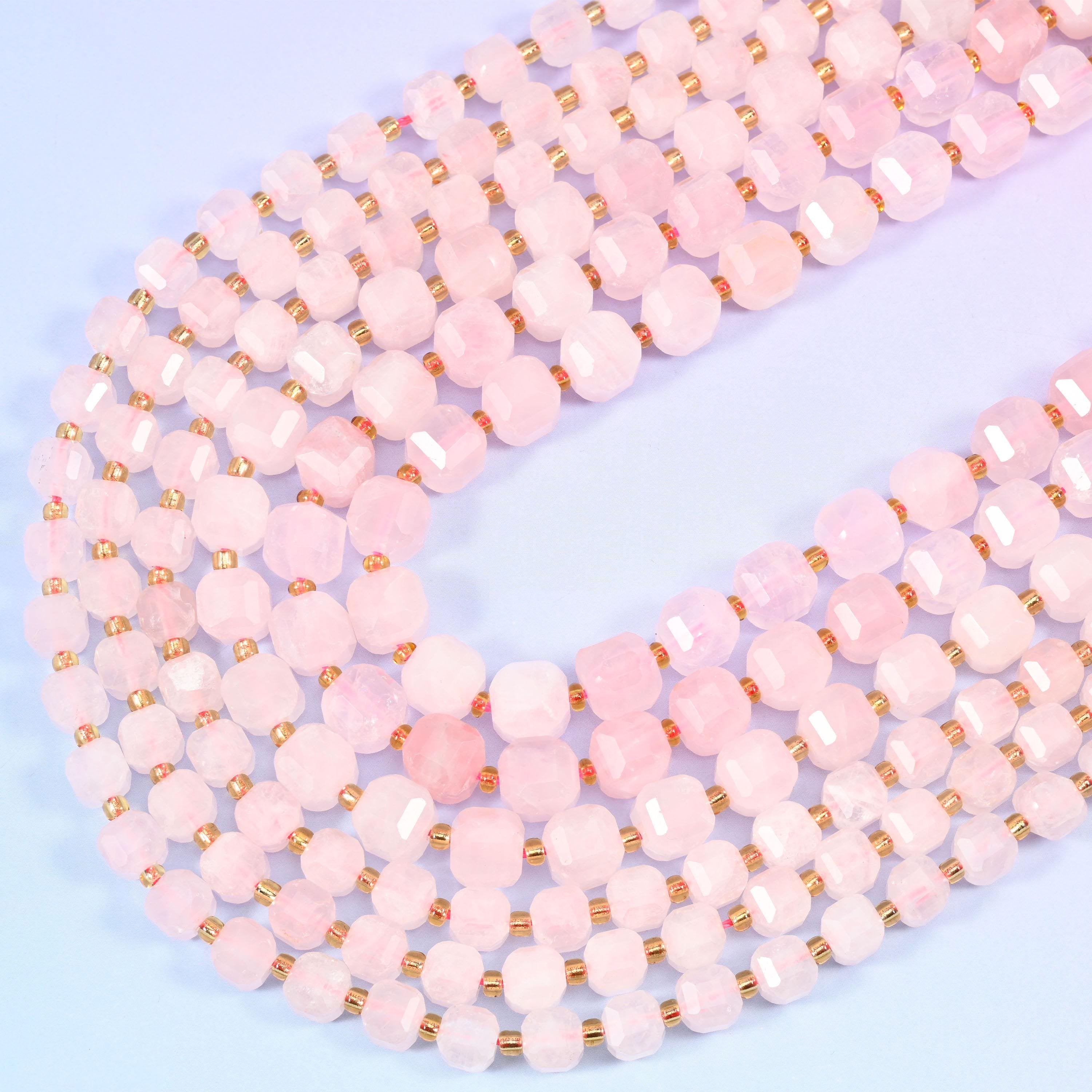 Rose Quartz Faceted Cube Beads, 15 inch strand