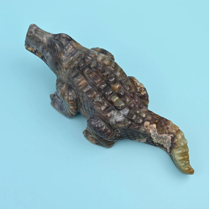 9 Inch Indian Agate Alligator Carving