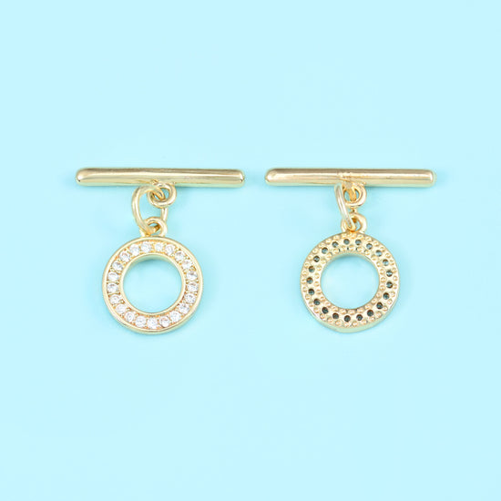 18K Gold Filled Round Zircon Toggle Lock Clasps for DIY Jewelry Making Supply