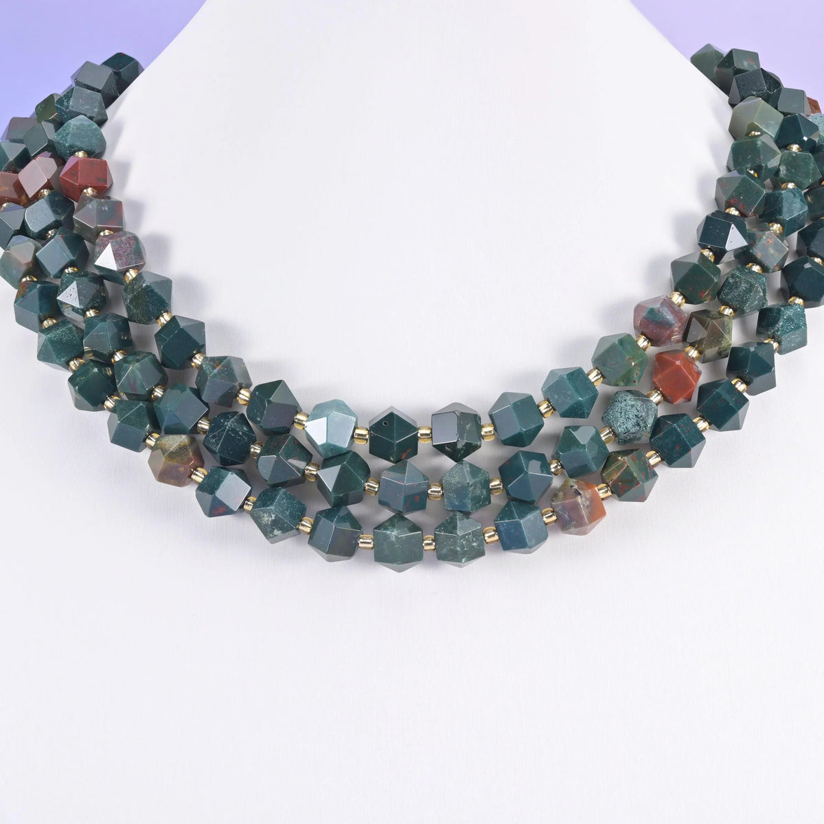 Green Oriental Jasper beads, faceted diamond rhombus, 10mm