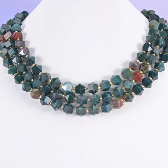 Green Oriental Jasper beads, faceted diamond rhombus, 10mm
