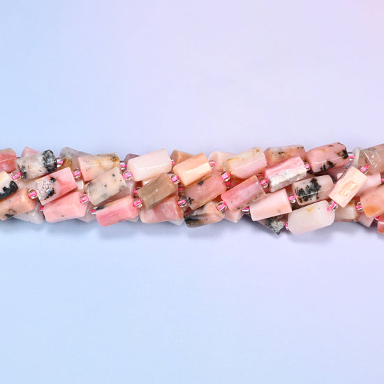 Pink Opal Faceted Tube Beads, Full Strand 27pc, Jewelry Making