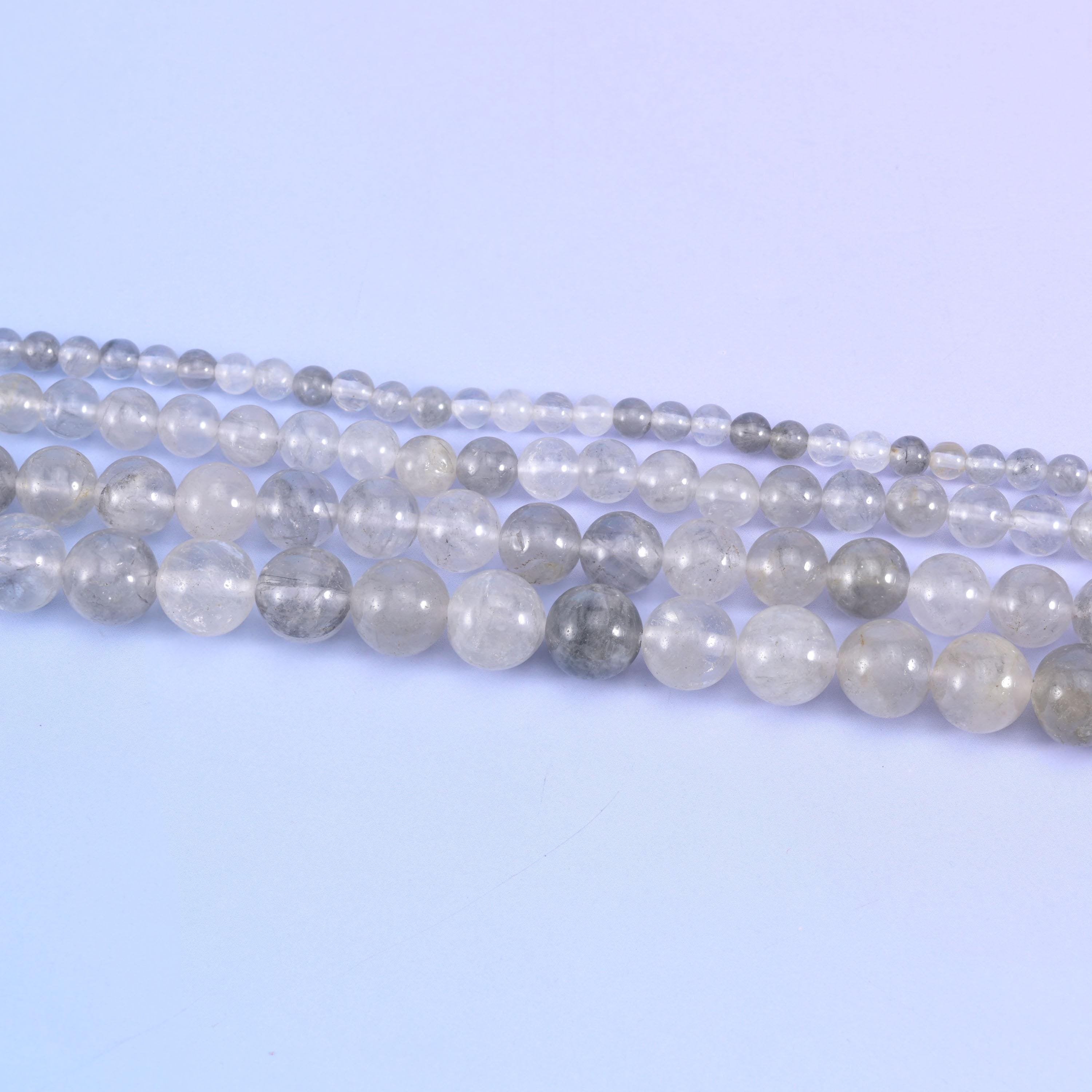 Cloudy Quartz Smooth Round Beads 4mm 6mm 8mm 10mm in near-clear to soft dove grey with milky white veils