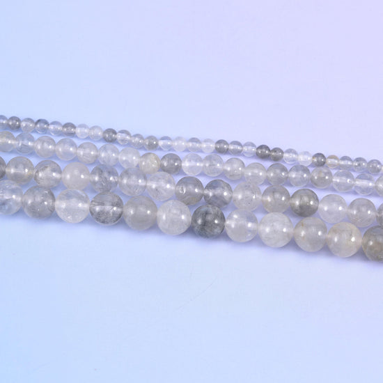 Cloudy Quartz Smooth Round Beads 4mm 6mm 8mm 10mm in near-clear to soft dove grey with milky white veils