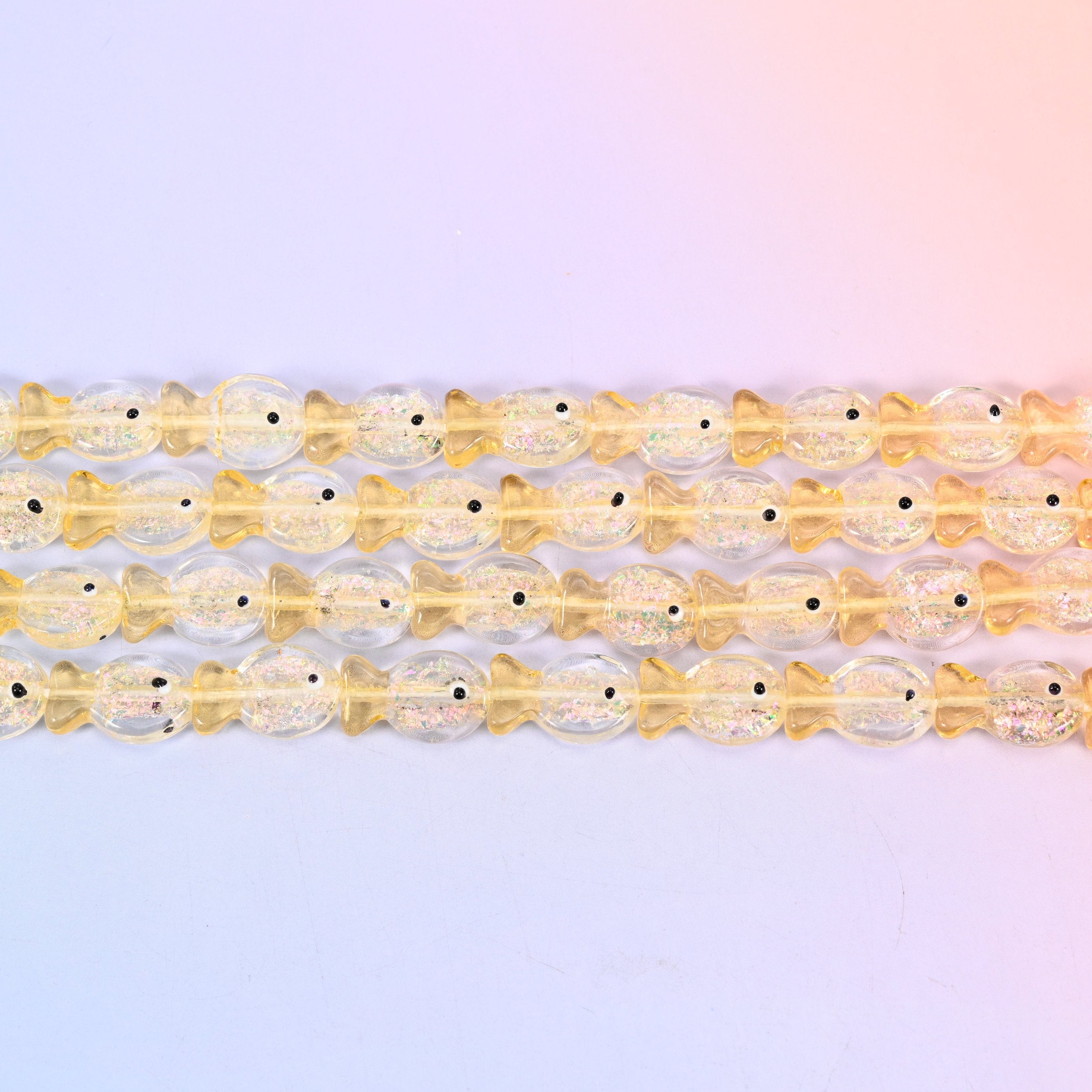 Iridescent Yellow Fish Glass Beads: Jewelry Making Supply