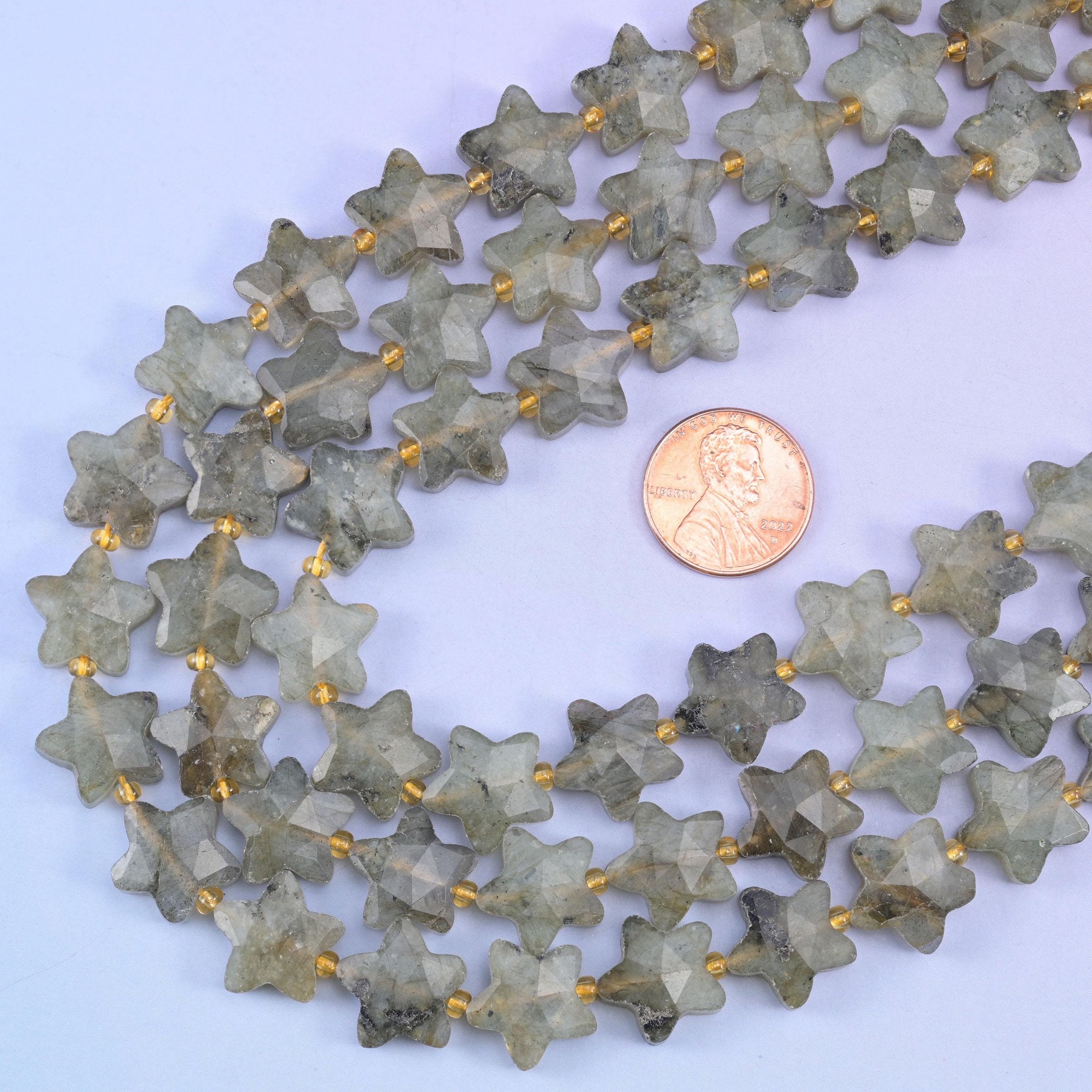 Gray labradorite star beads, 15.5 inch strand