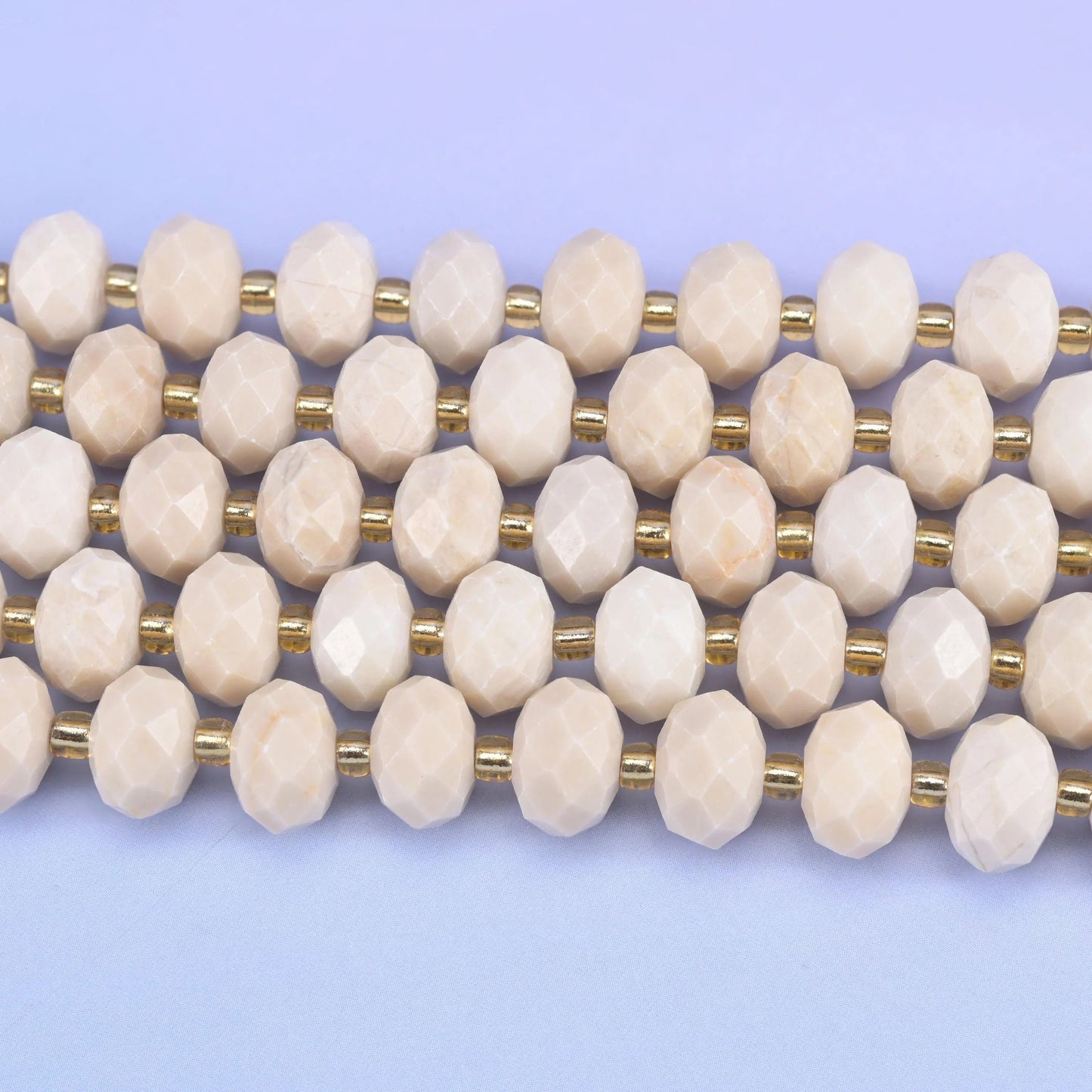 White Fossil Jasper Faceted Rondelle Beads, 15.5 inch strand