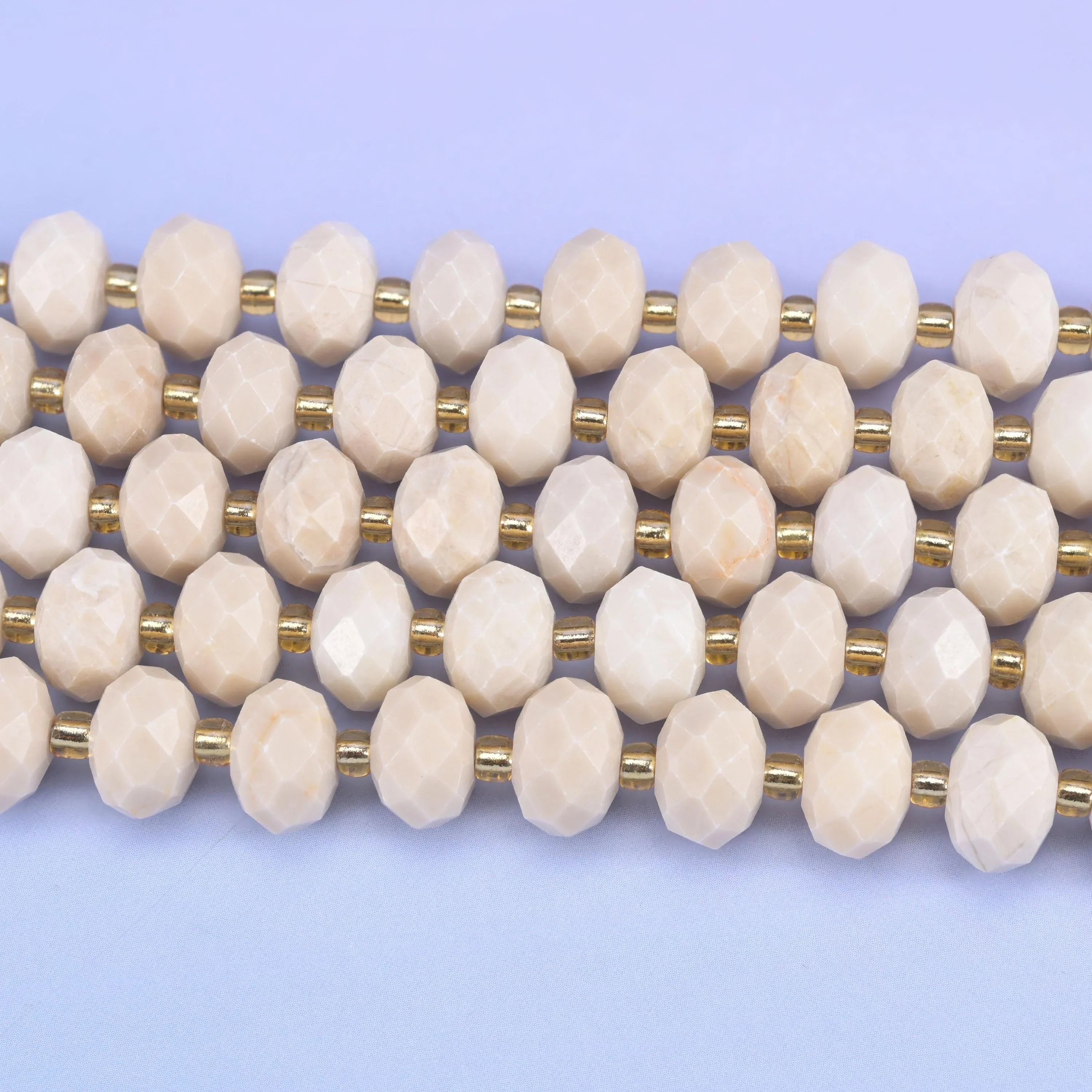 White Fossil Jasper Faceted Rondelle Beads, 15.5 inch strand
