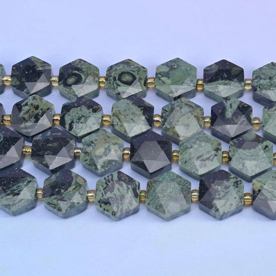 Kambaba Jasper Flat Faceted Hexagon Beads, 15.5 inch strand