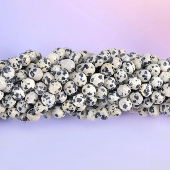 2-2.5mm Hole Dalmatian Jasper Smooth Round Beads 6mm 8mm 10mm Jewelry Making 8 Inch Strand