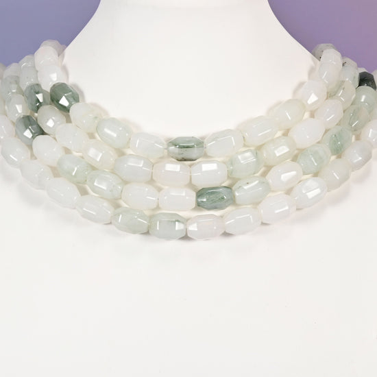 Tianshan Jade beads, faceted barrel shape, 14x10mm.