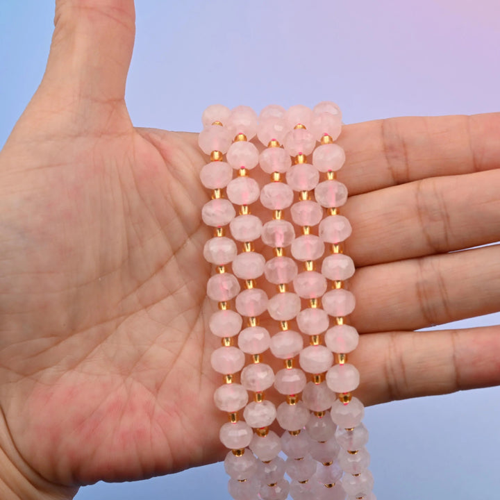 Rose Quartz rondelle beads, 6x8mm, faceted