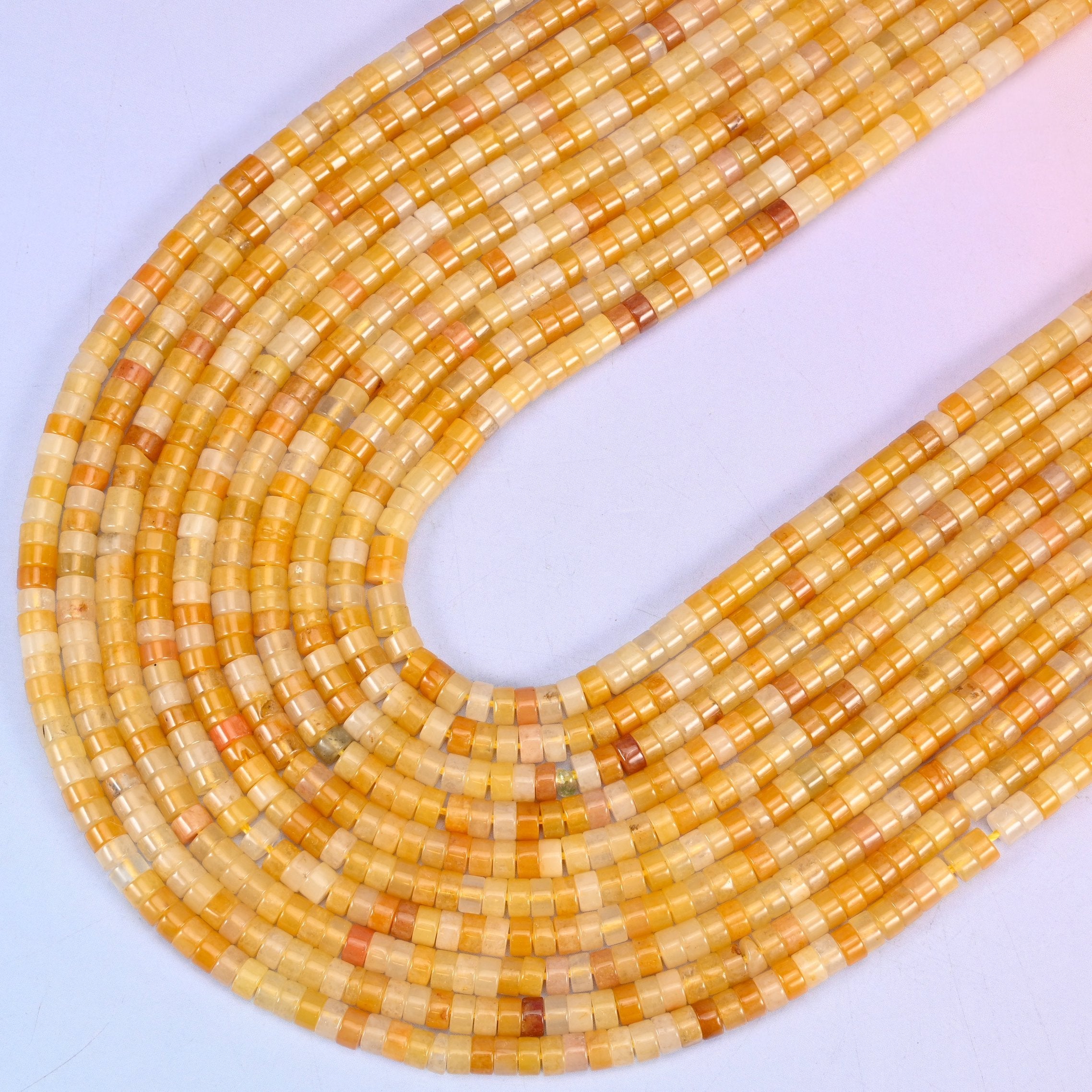 Yellow Jade Smooth Heishi Disc Beads, 15.5 inch strand