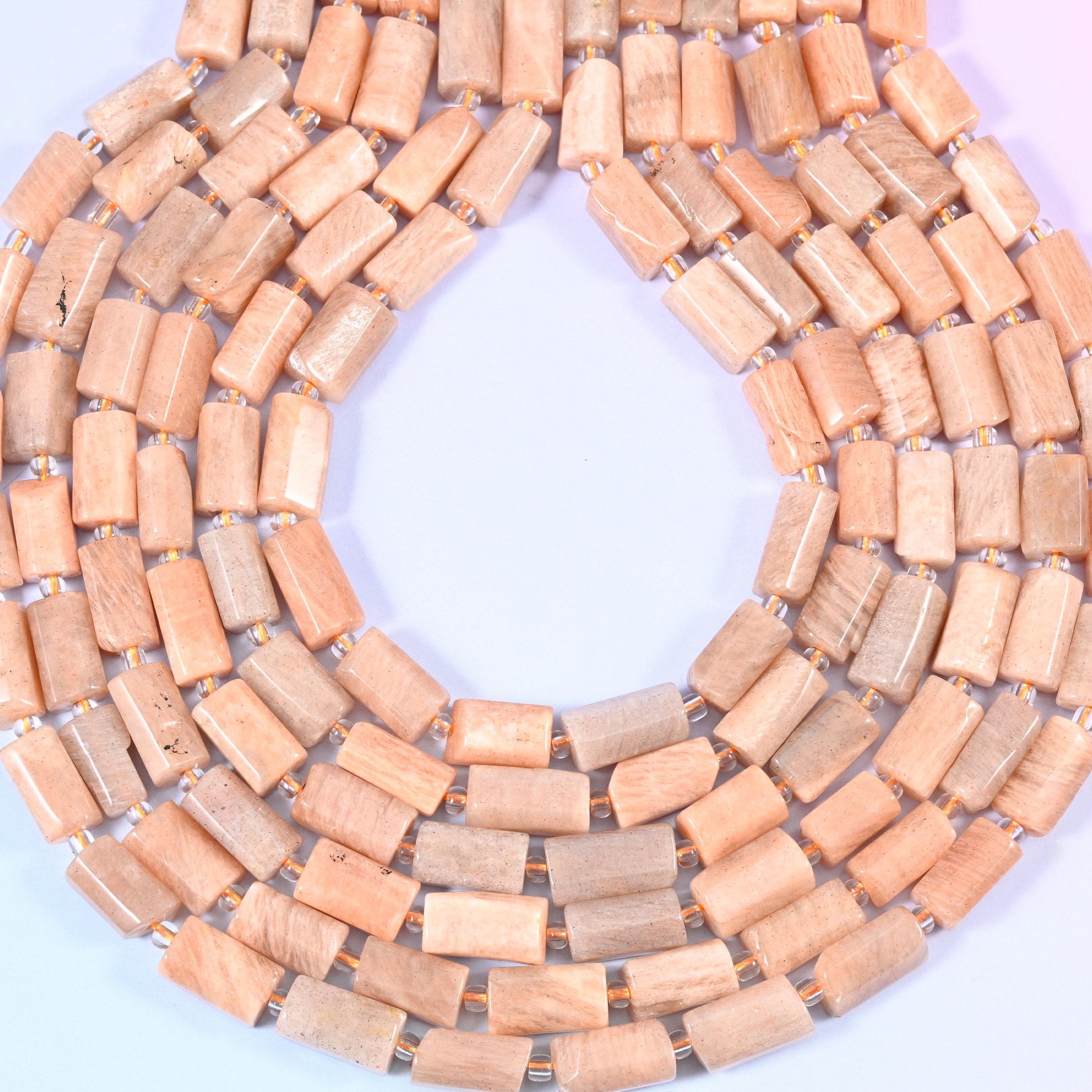 Peach Moonstone Faceted Tube Beads 12x8mm, hole 1.0mm, center drilled