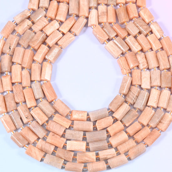 Peach Moonstone Faceted Tube Beads 12x8mm, hole 1.0mm, center drilled