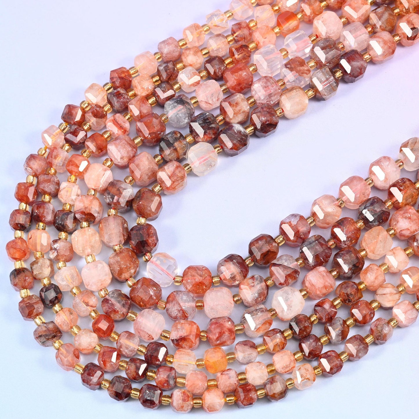 Red Hematoid Quartz Faceted Cube Beads, 15 inch strand
