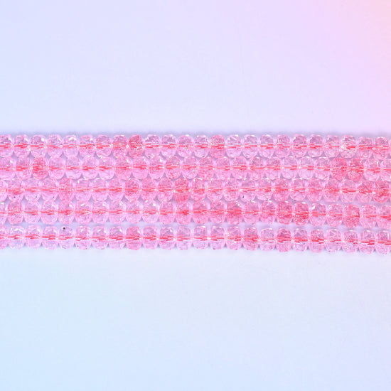 Transparent Pink Faceted Rondelle Glass Beads: Size 5x8mm, Jewelry Making Supply