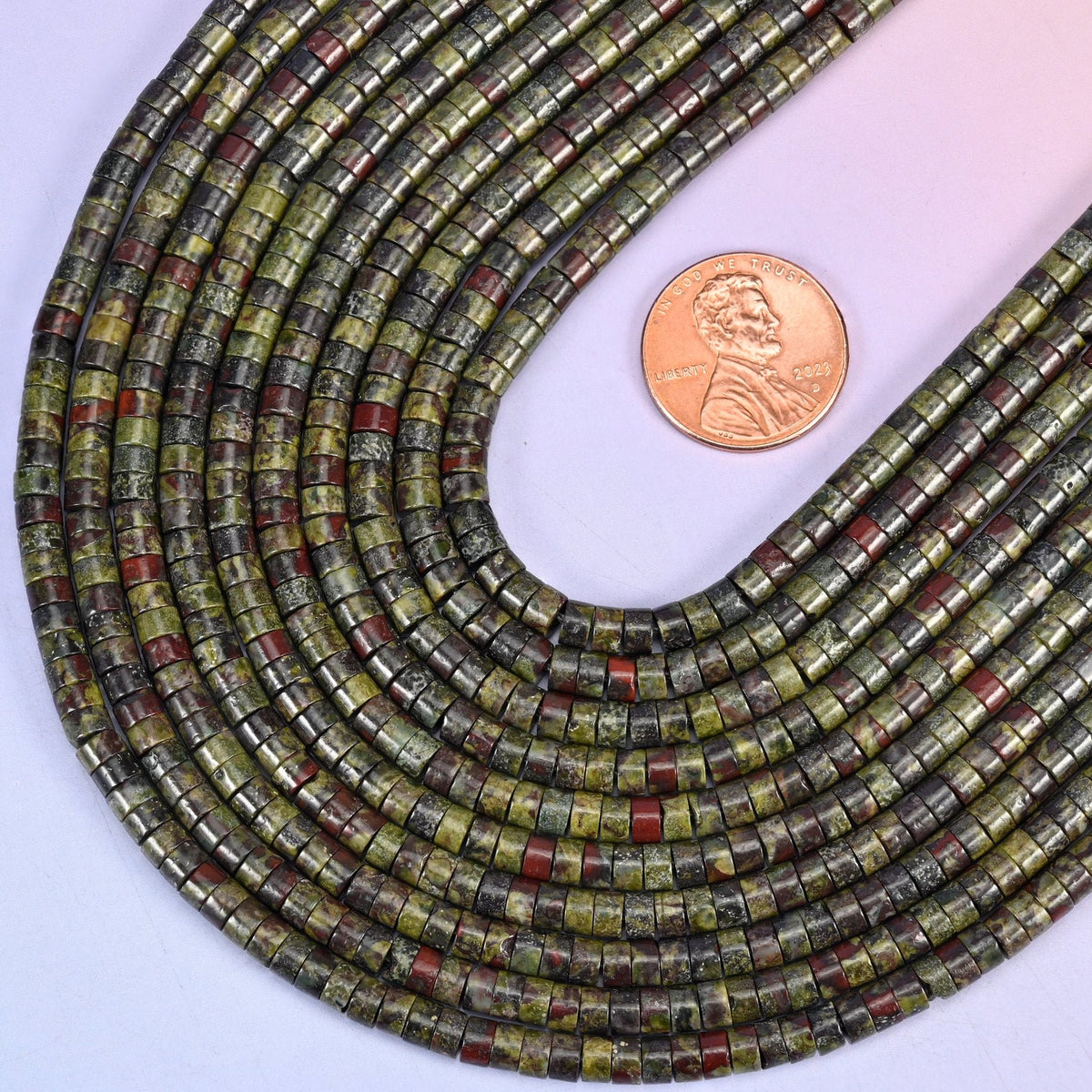 Smooth heishi disc cut Dragon Blood Stone beads