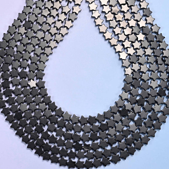 Black Obsidian Flat Star Beads 6mm, hole 0.8mm, centre drilled