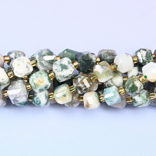Tree Agate Faceted Cube Beads, approximately 43 beads per 15 inch strand in 6mm