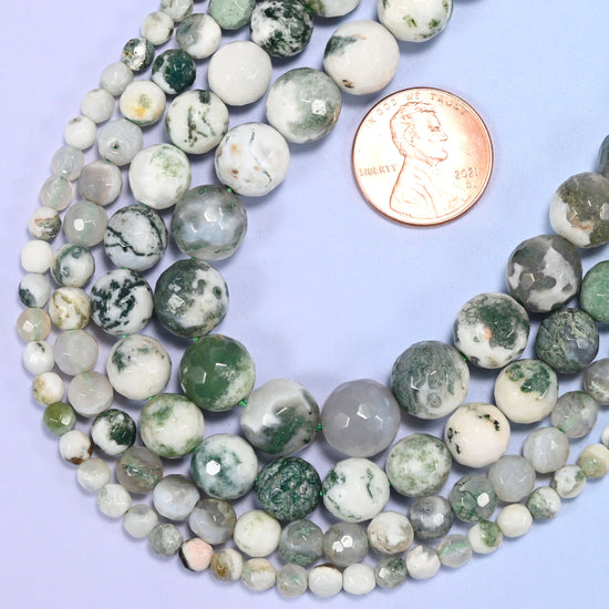 Tree Agate Faceted Round Beads 4mm 6mm 8mm 10mm Jewelry Making 15 Inch Strand