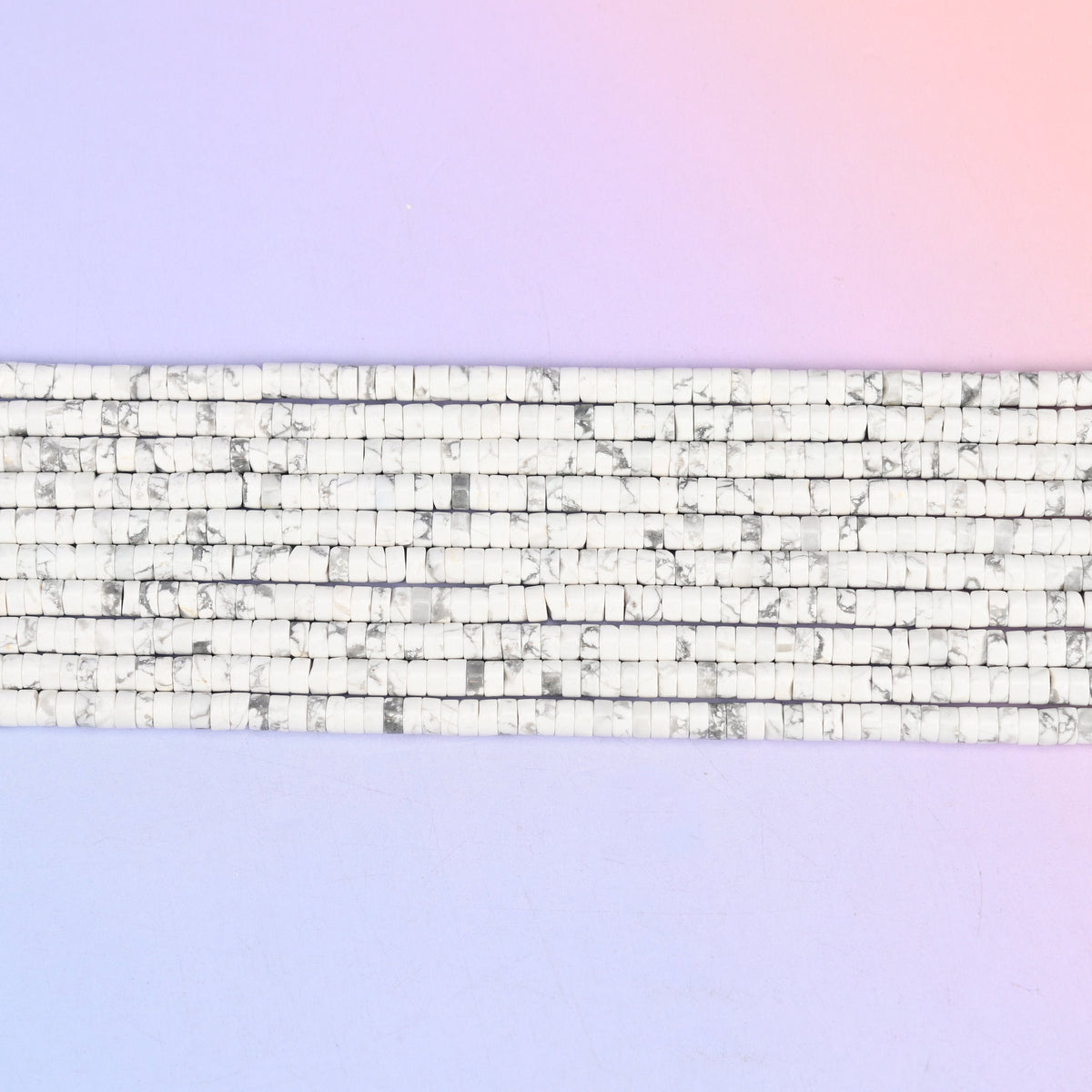 White Howlite Smooth Heishi Disc Beads in classic white with gray veining