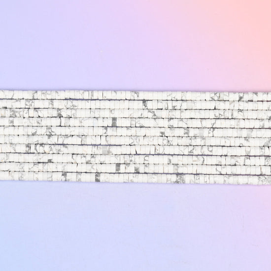 White Howlite Smooth Heishi Disc Beads in classic white with gray veining