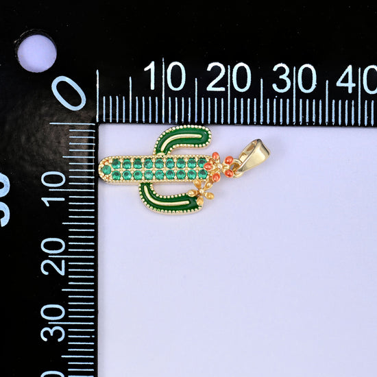 Cactus Zircon Charms: 18K Gold Plated Pendants, Jewelry Making Supply