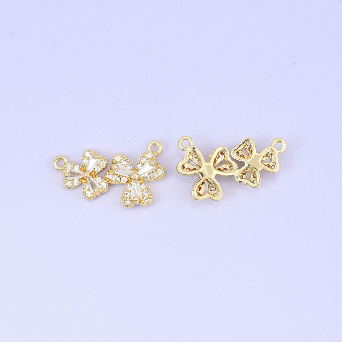 Flower Zircon Connector Pendant, loop at each end for linking