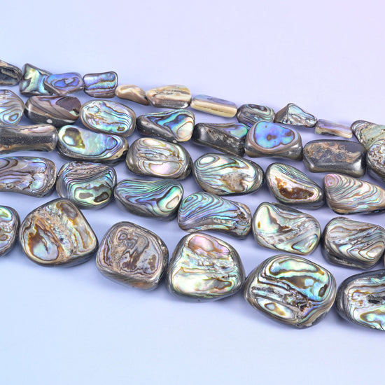 Abalone Shell Freeform Nugget Beads 10-16mm to 25-29mm in silver grey and bronze with blue, green and pink iridescence