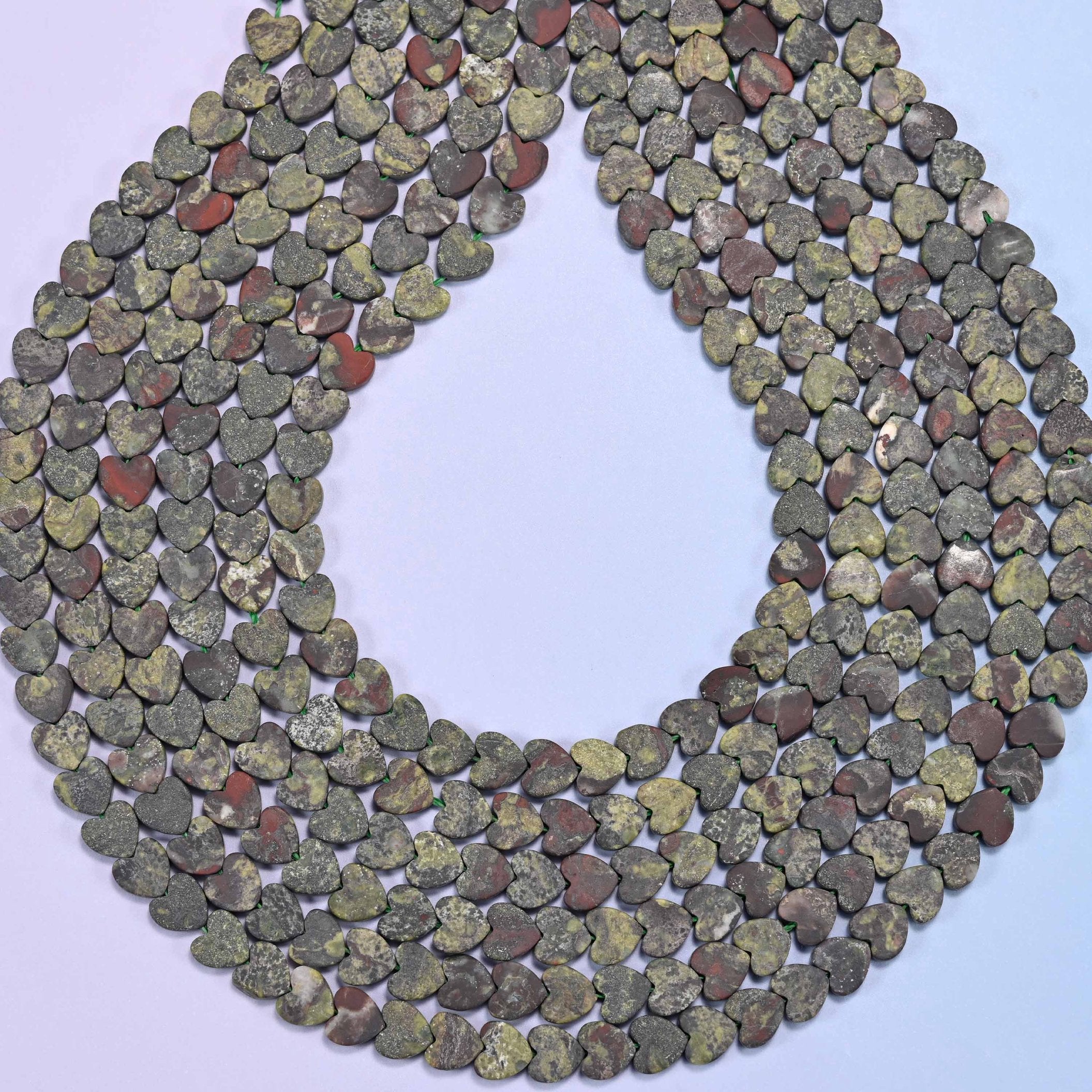 Matte Dragon Bloodstone Flat Heart Beads: Size 6mm, Jewelry Making, 15 Inch Strand