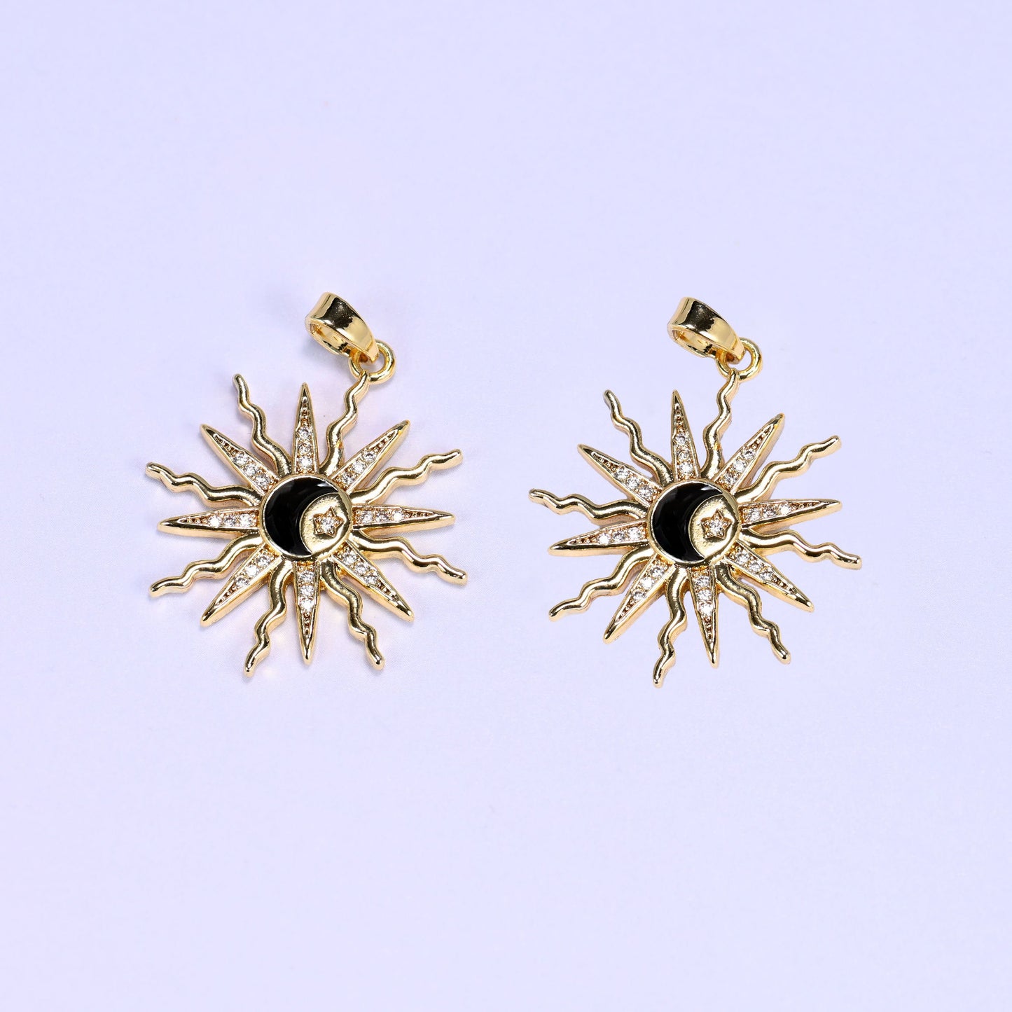 Enamel Moon Sun Zircon Charms with clear zircon pave sun rays