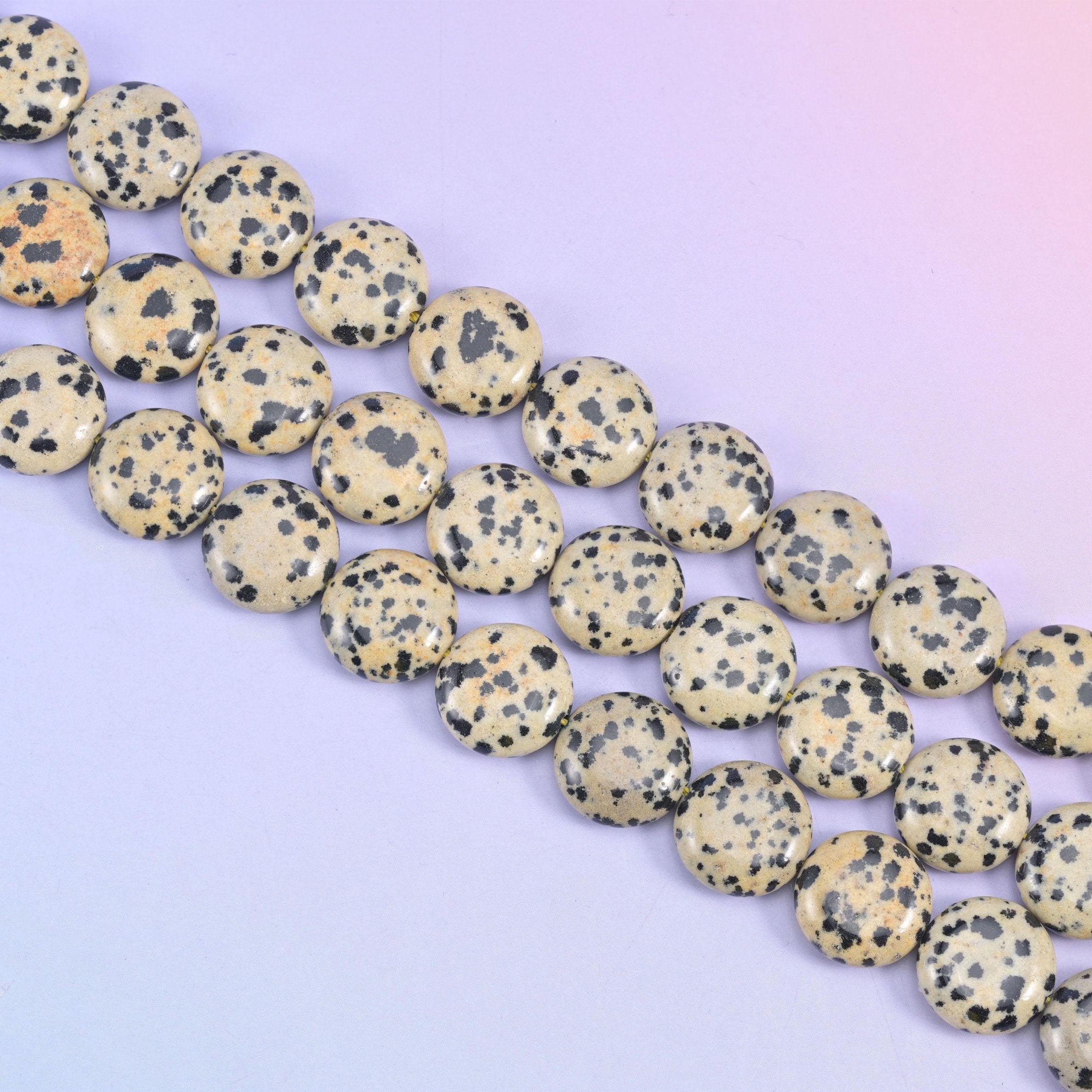 Dalmatian Jasper Smooth Coin Beads Size 15mm Jewelry Making 15 Inch Strand