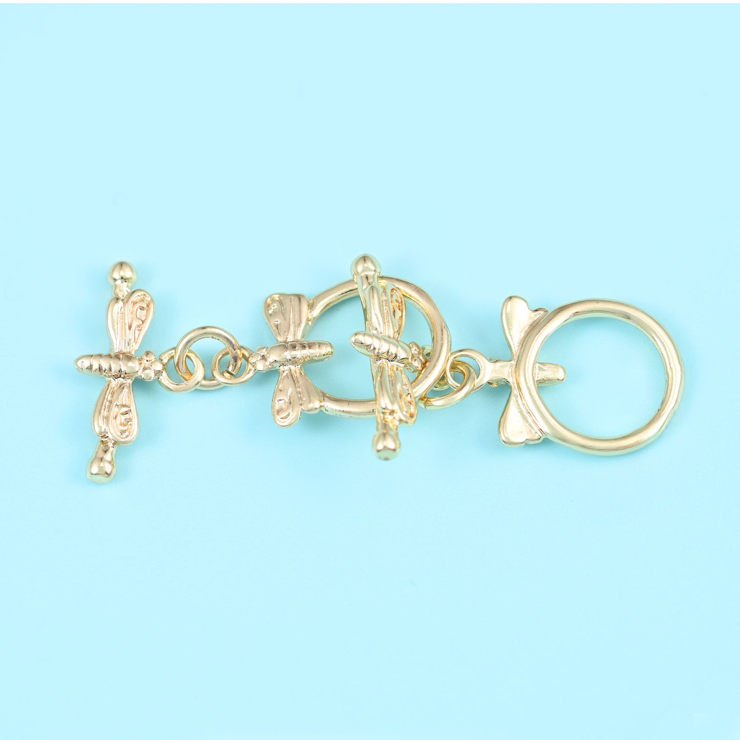 18K Gold Filled Dragonfly Toggle Lock Clasps for DIY Jewelry Making Supply