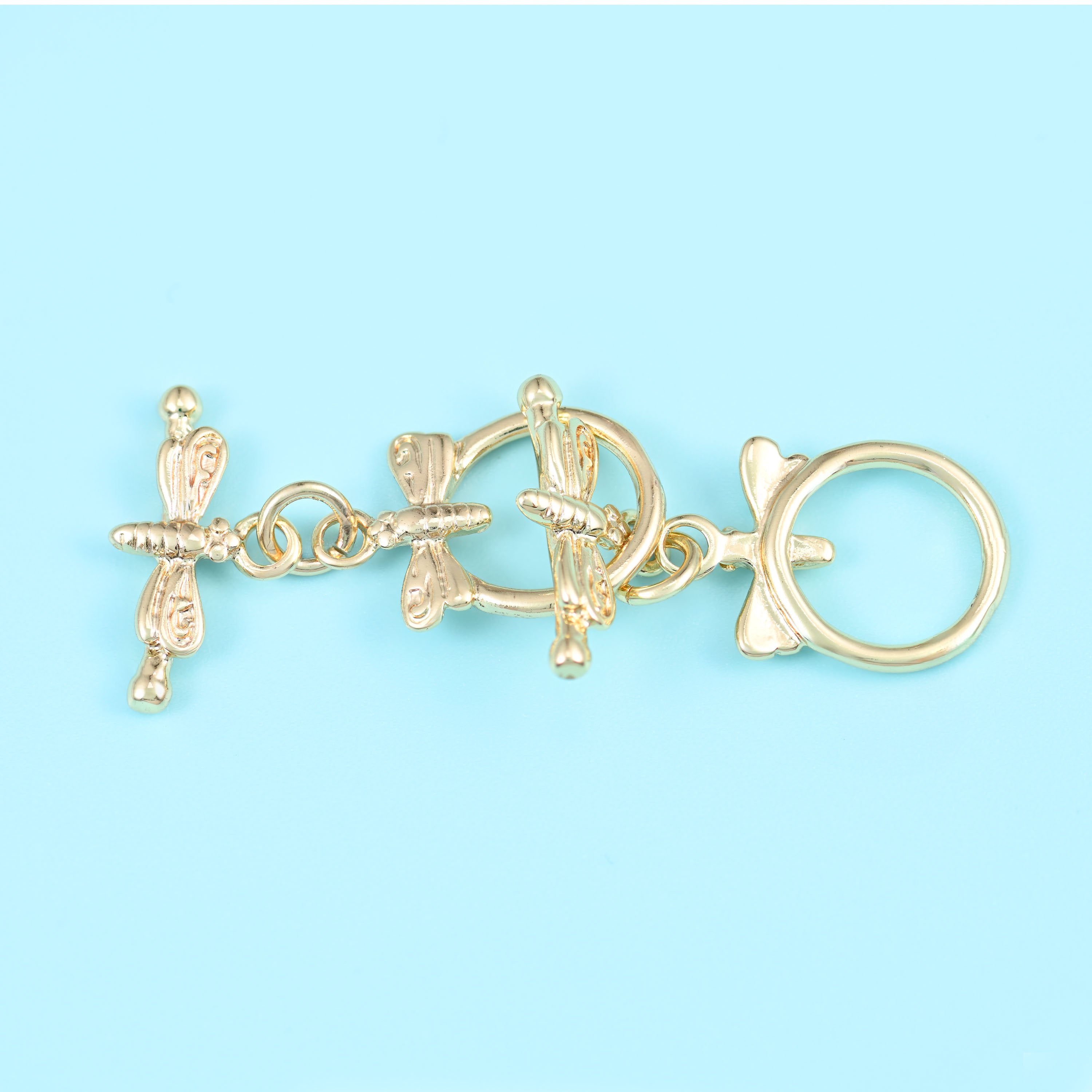 18K Gold Filled Dragonfly Toggle Lock Clasps for DIY Jewelry Making Supply