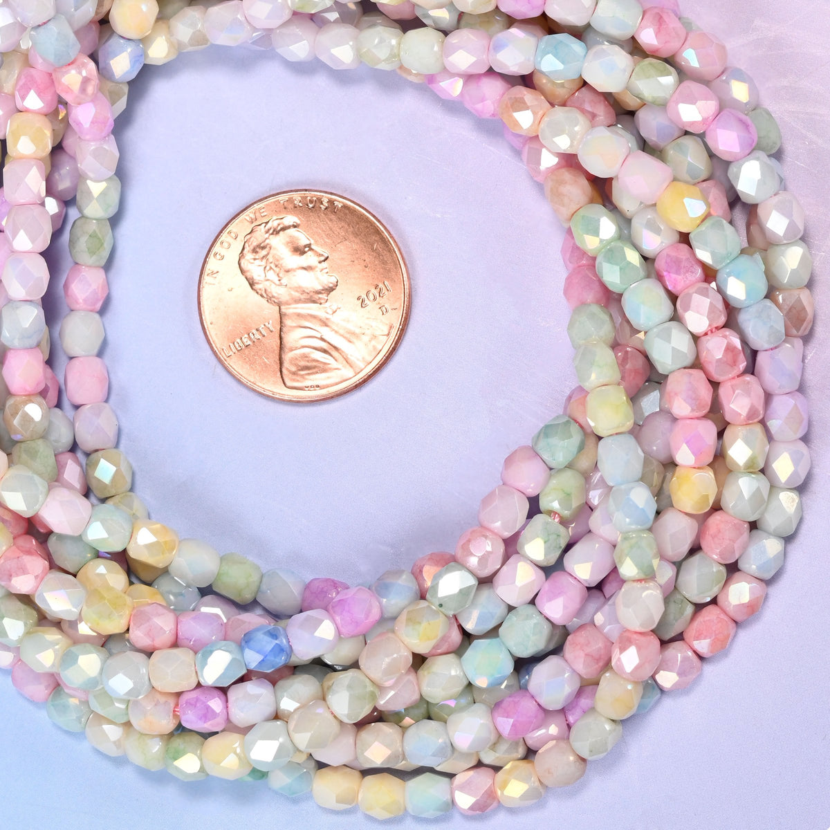 Colorful Opaque Faceted Tiny Barrel Glass Beads Size 4x3.5mm, 15 Inch Strand.