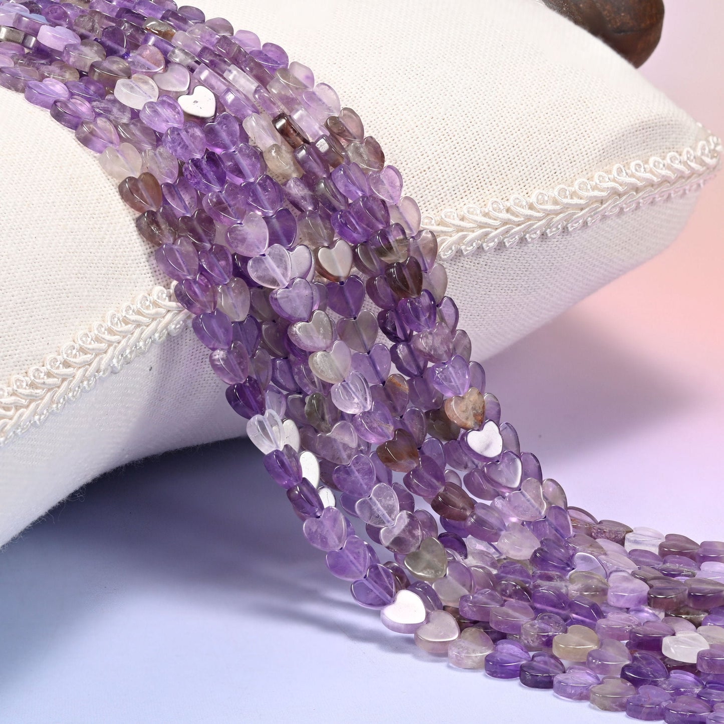 Amethyst Flat Heart Beads 6mm
