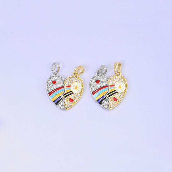 18K gold and platinum plated brass friendship heart pendant, approx 20.66mm x 19.82mm