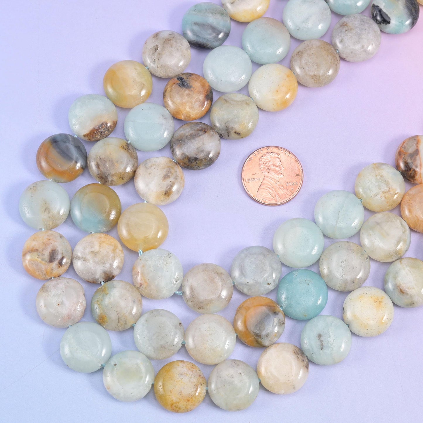 Natural Multi-Color Amazonite smooth coin beads for necklaces and bracelets