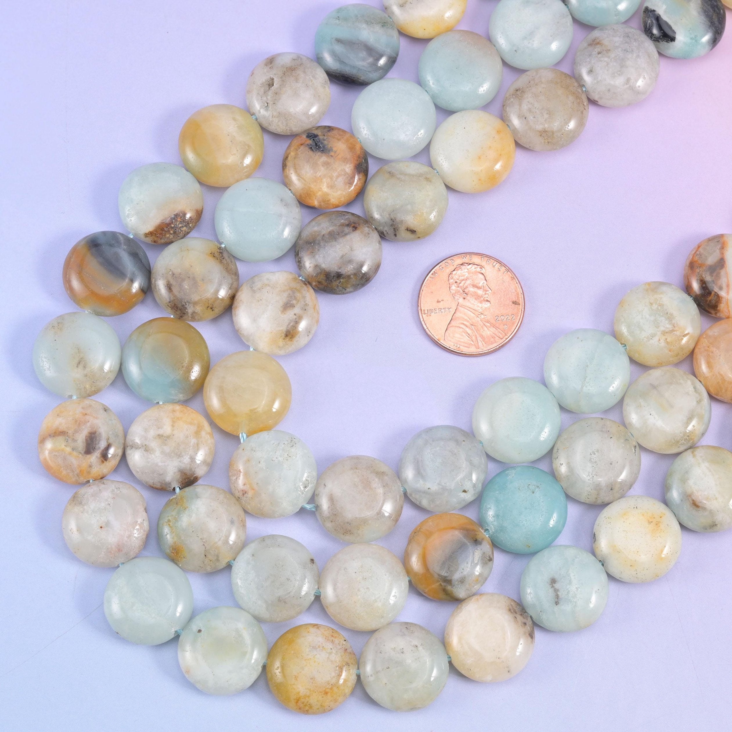 Natural Multi-Color Amazonite smooth coin beads for necklaces and bracelets