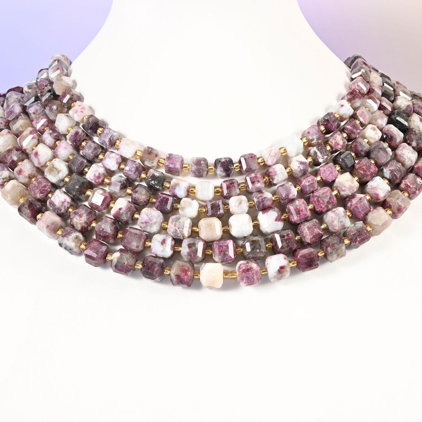 Plum Tourmaline beads, faceted cube, 6mm and 8mm