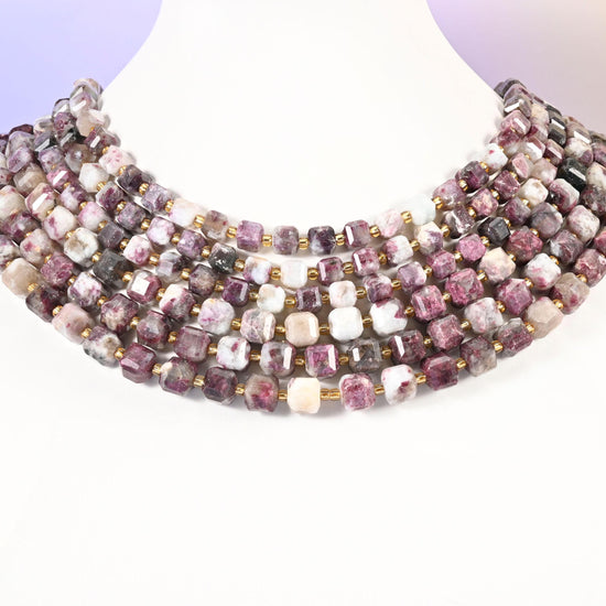 Plum Tourmaline beads, faceted cube, 6mm and 8mm
