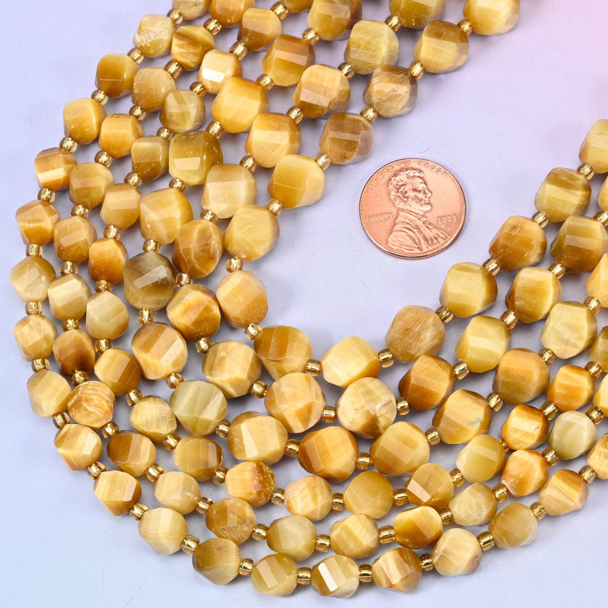 Faceted spiral twist cut natural gold tiger eye beads