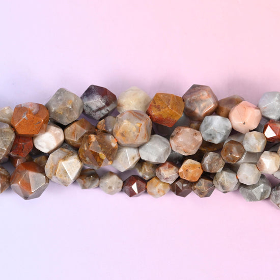 Natural Gobi Desert Agate gemstone beads with a faceted star cut