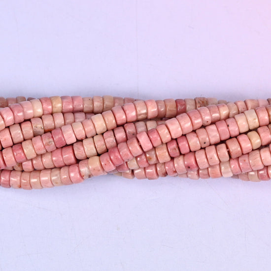Pink Rhodonite Smooth Heishi Disc Beads for delicate necklaces.